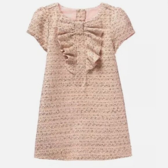 Janie and Jack Girls Blush Pink Tweed Ruffle Front Short Sleeve Dress 3 - Picture 1 of 7